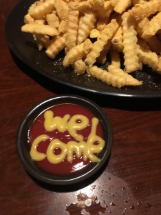 The woman at the restaurant wrote out "Welcome" in English. How sweet!